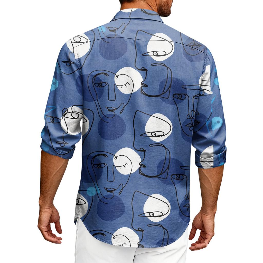 Hawaii Print - Men's Casual Long-Sleeved Shirt