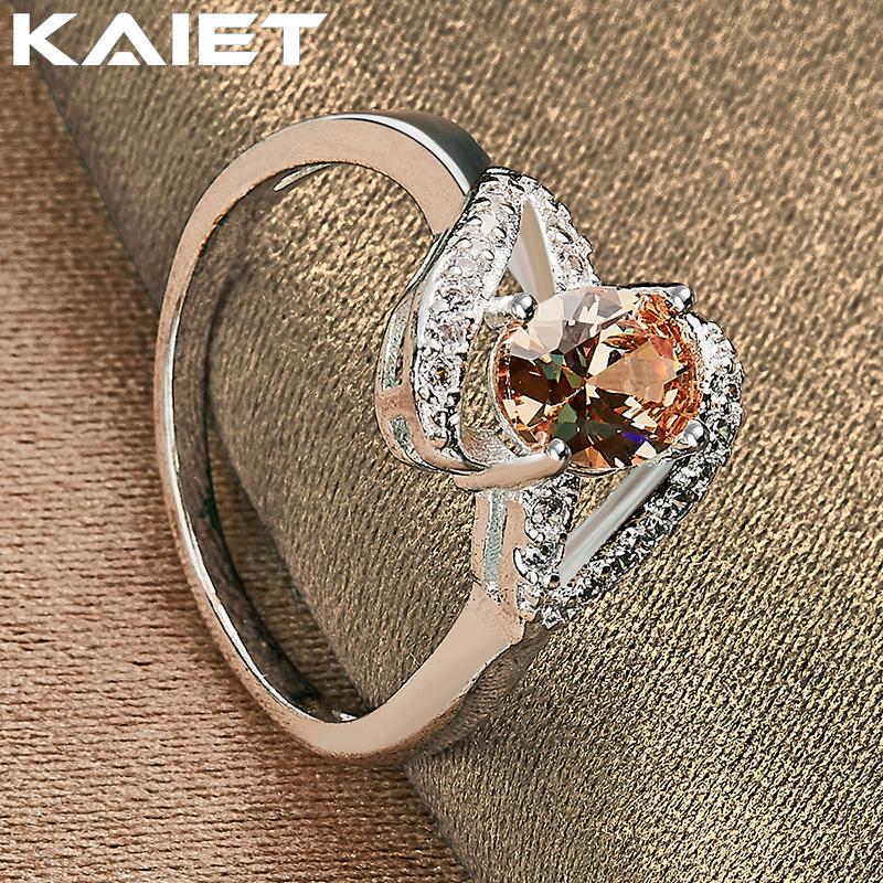 925 Silver Bowknot Orange Crystal 7-10 Ring Charm Accessories For Women Jewelry