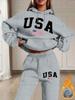 USA Letter Printing Solid Color European and American New Fashion Casual Hooded Sweater Set