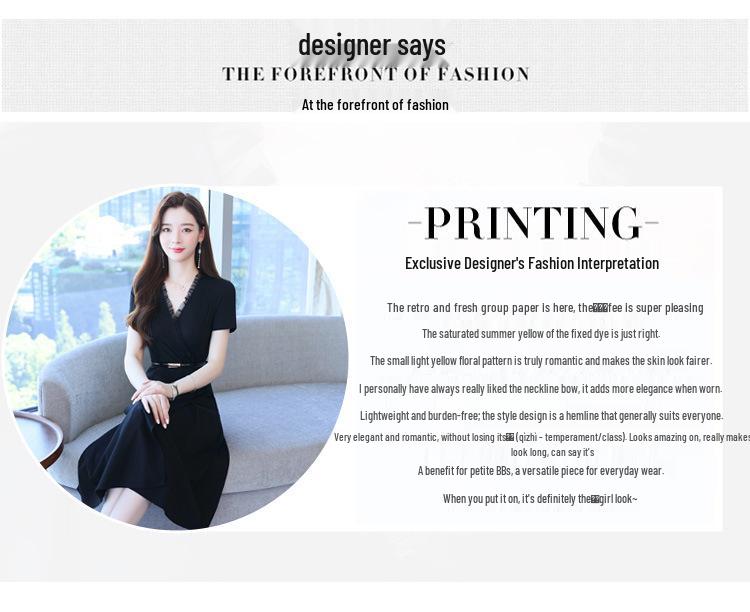 Hepburn-Inspired Slim-Fit Black Knee-Length Dress for Spring/Summer