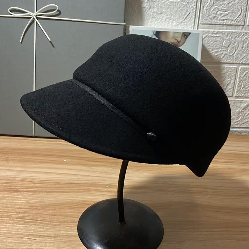 Autumn and winter new wool felt hat retro equestrian hat women's versatile face small short brim cap women's small fragrance