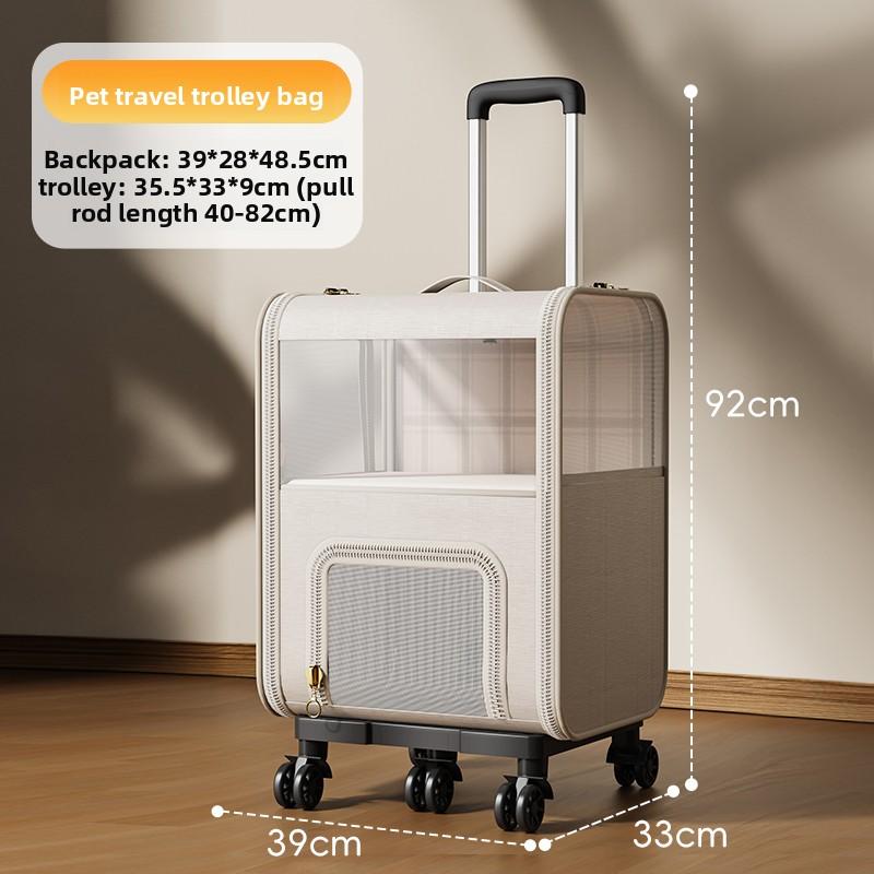 Portable Pet Carrier Backpack with Wheels 2 Layer Spacious Cat Travel Bag Pet Stroller for Outdoors Fashion Cat Carrier Case