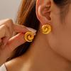 Fashionable Titanium Steel 18K Gold-Plated Rotating Thread Design Stud Earrings, Non-fading Jewelry