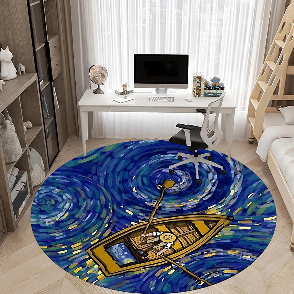 1pc Boat Starry Office Round Rug, Non-slip, Soft and Durable Office Rug for Interior Decoration, Perfect for Office, Beautiful Decoration yy260323092