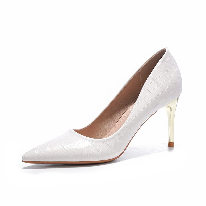 

Fashion Crocodile Pattern Women Stiletto High Heels Shoes Ladies Solid Leather Pumps Pointy Toe Wedges Office Dress Brides Tacones Shoes 34 белый