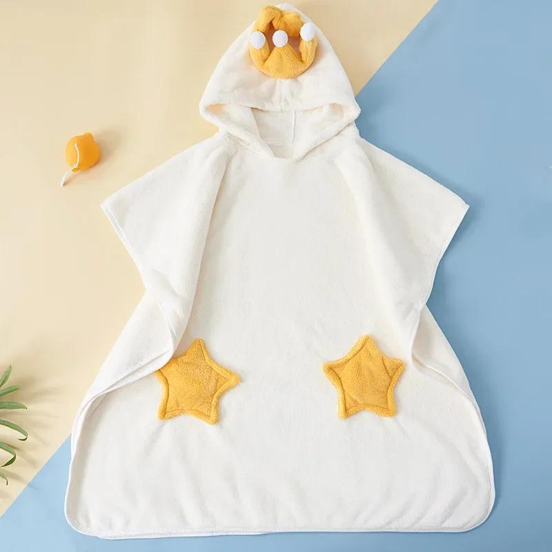 

Children s Hooded Bathrobe Polyester Soft Thickened Windproof Breathable Kids Cape Cartoon Absorbent Quick-drying Bath Towel