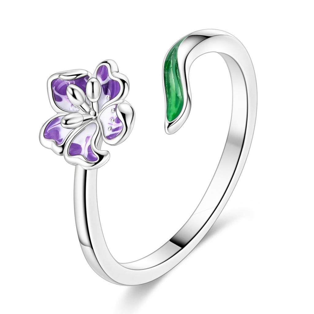 Original Copper Elegant Iris Flower Dainty Thin Band Ring For Women Minimalist Daily Wear Gift Jewelry