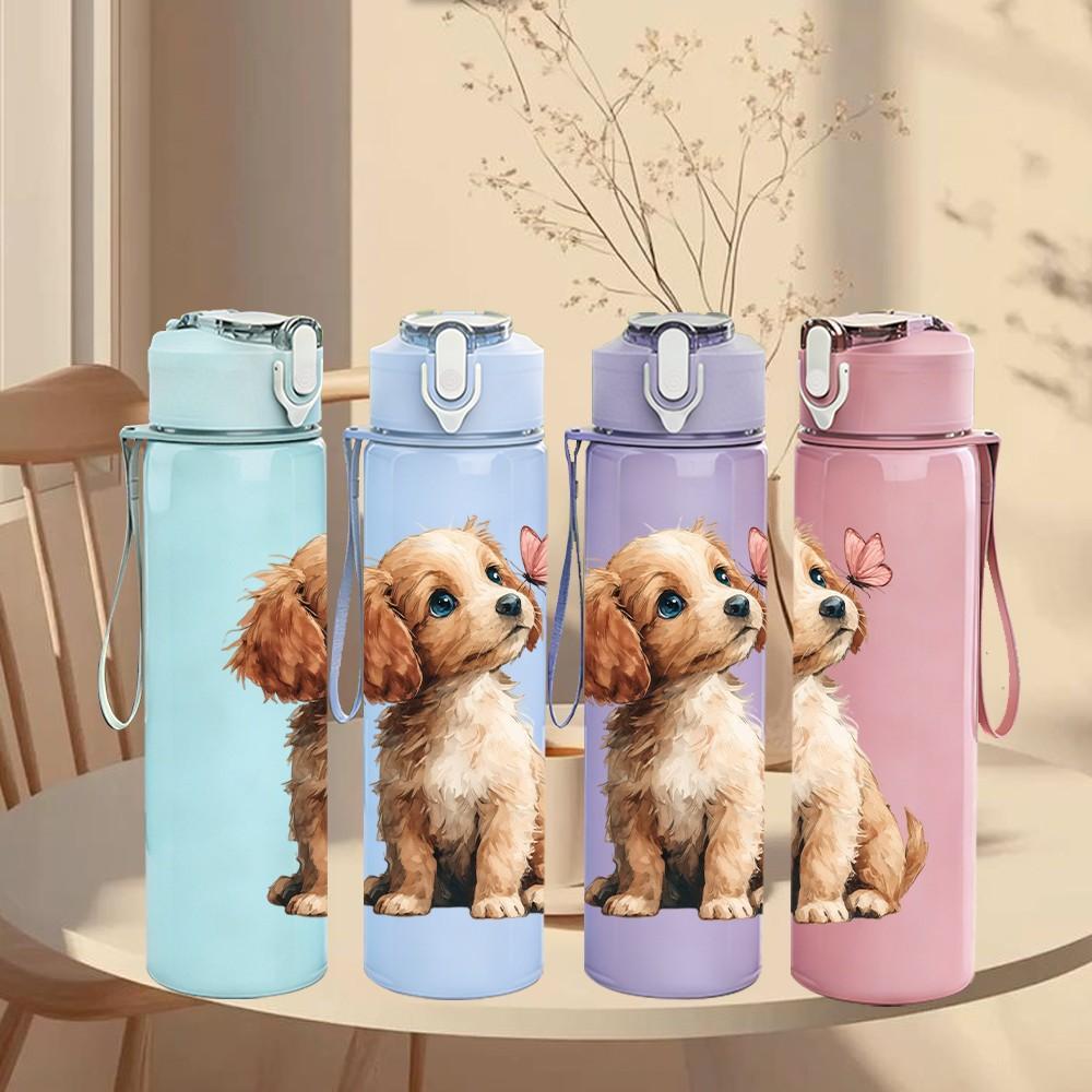 1PZ Adorabile Cucciolo di Cane 750ml Colore Plastica Borraccia Sportiva Anti-perdita Tappo a Flip con Cannuccia Adatta per Sport Ufficio Uso Domestico