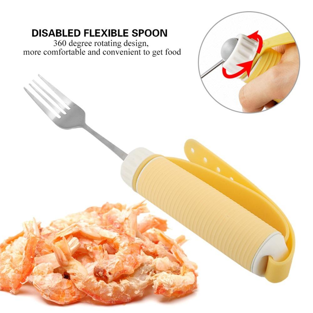 Silicone  Handle Anti Tremor Fork Metal Main Adaptive  Fork Anti Drop Aid Fork  Self Feeding