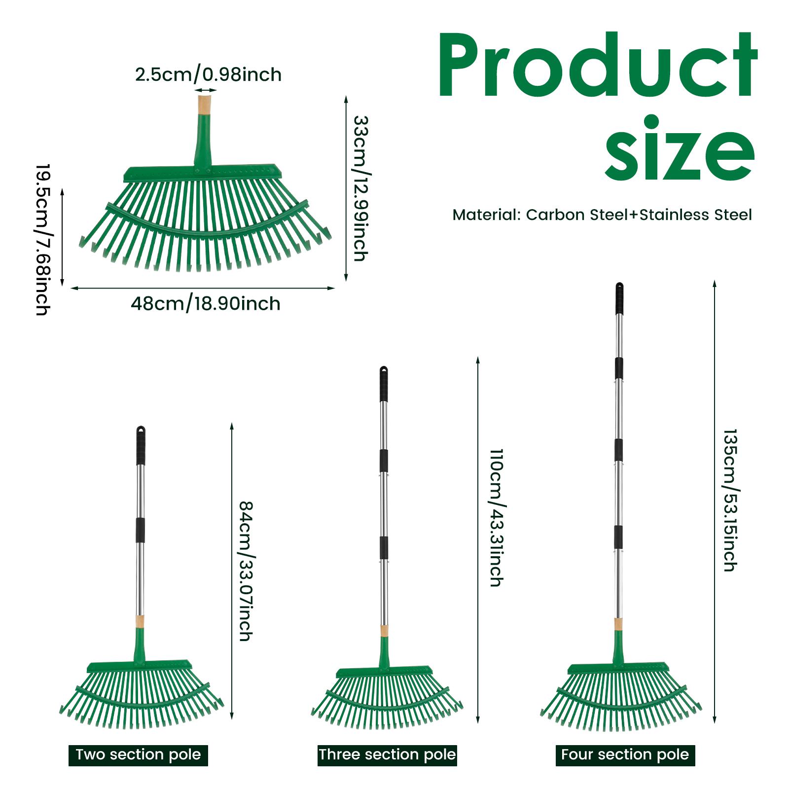 

Telescopic Metal Rake Adjustable Retractable Leaves Rake Gardening Tool for Lawn Yard 18.8 Inch Wide Shrub Rake Tool for Leaves зелёный