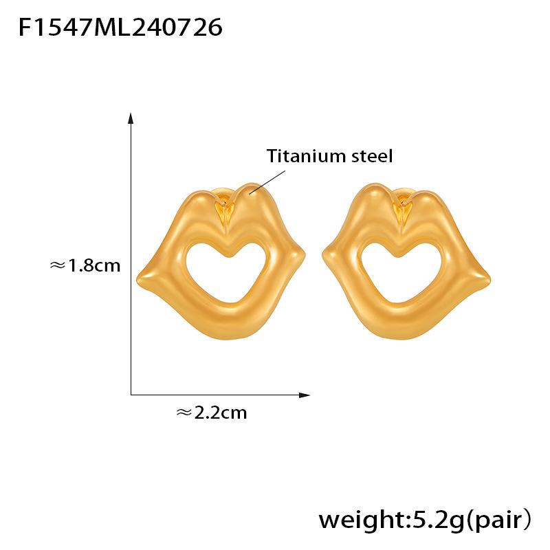 18k Gold-Plated Heart-Shaped Titanium Earrings - European & American INS Style
