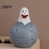 Whimsical Ghost Statue Cute Reading Book Ornament, Luminous Resin Figurine, Collectible Figurine Decor Night Light for Halloween Home Desktop