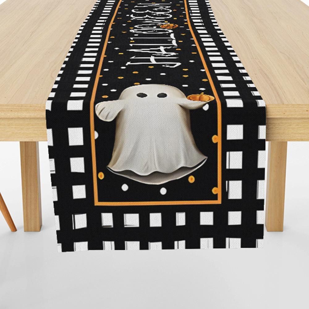 Festive Reindeer Pine Printed Table Runner Heatproof Linen Fabric Tablecloth for Home Decoration