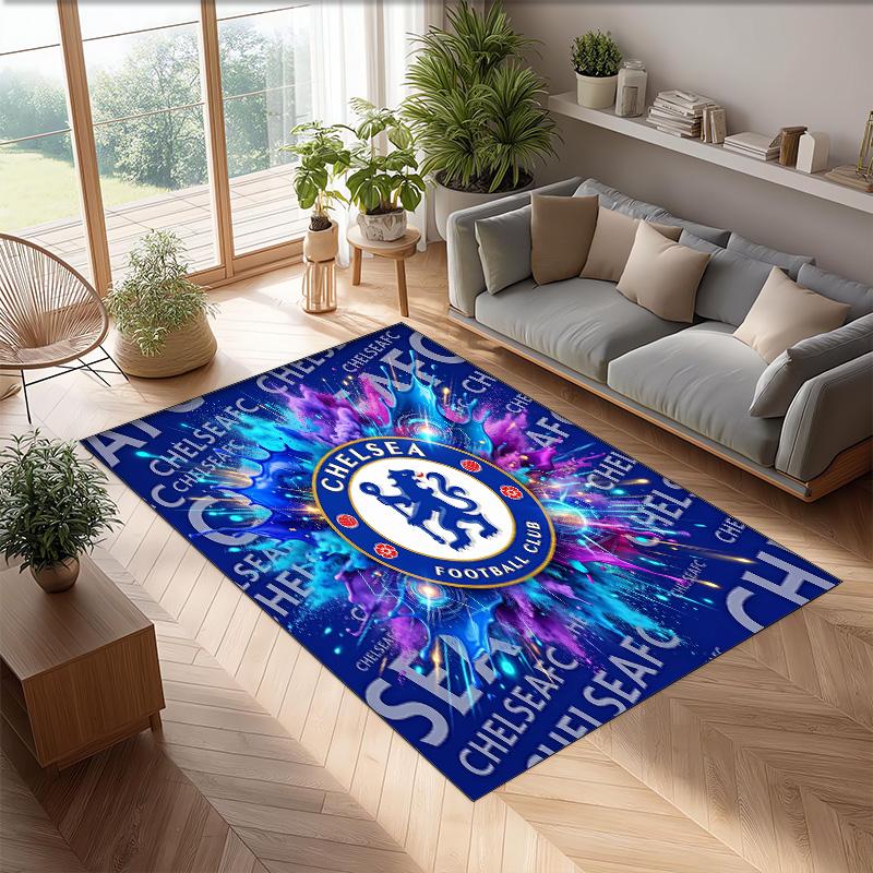 Tappeto in Flanella Stampato Chelsea FC Antiscivolo Morbido Poliestere Tappeto per Pavimento Tappetino Decorativo da Interno per Camera da Letto Soggiorno Divano Sala Giochi Decorazione Casa