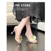 Transparent one-word cool slippers women's spring and summer new square head thick heel high heel sandals lis slipper