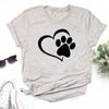 Women Dogs Paws Love Heart Printed T-shirts Fashion Summer Short Sleeve Lady Womens Clothes Tops T-Shirt Black Shirt Tees Female