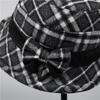 Mid-autumn Winter Hat Ladies Warm Thickened Woolen Basin Hat Plaid Bucket Hat