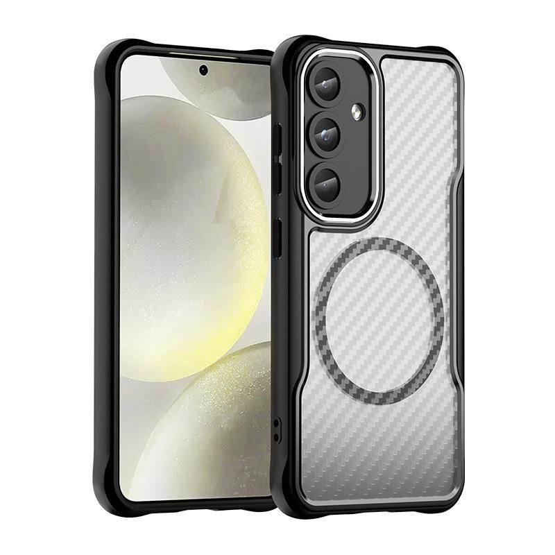 Samsung Galaxy S24 Case, Magnetic Carbon Fiber Transparent Phone Case Cover for Samsung Galaxy S24 чёрный