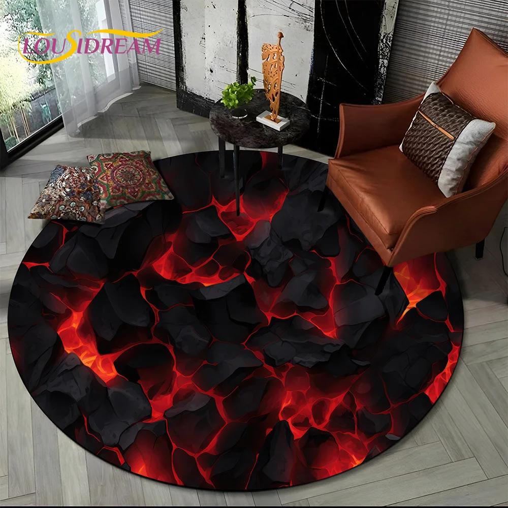 Latest 3D Illusion Volcano Lava Magma Round Carpet Rug for Living Room Bedroom Sofa Decor,Kids Area Rug Non-slip Floor Mat Gift