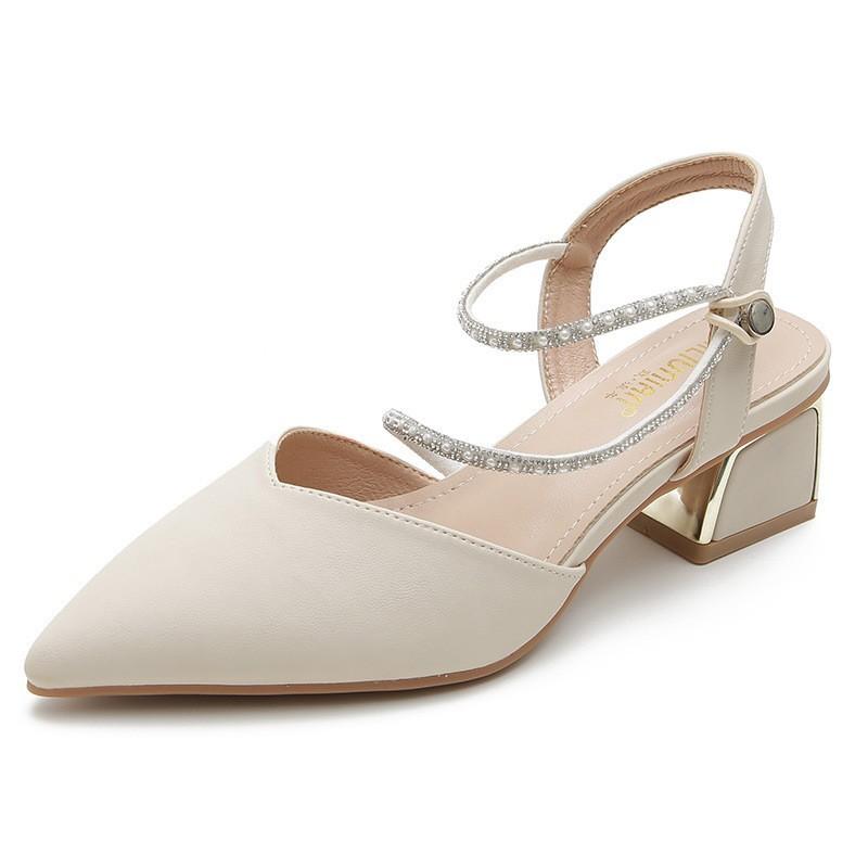 Pantofi de damă mărime mare 41-43 sandale de vară picioare grase lățime și înălțime a gleznei 2025 nou toc gros cu cap de sac tocuri înalte femei