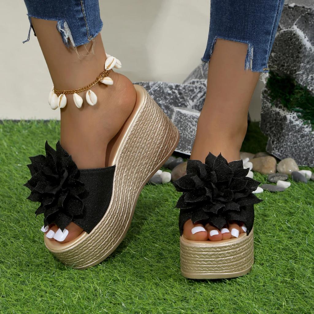 Fashion Womens Sandals Summer Open-toe High-heeled Sandals Wedges Platform Sandalias Flower Design Women Sandals Sandalias Mujer