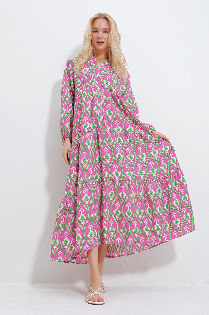 Women's Hijab Dress New Season Fashion Orange Magnetic Collar Paisley Patterned Maxi Dress