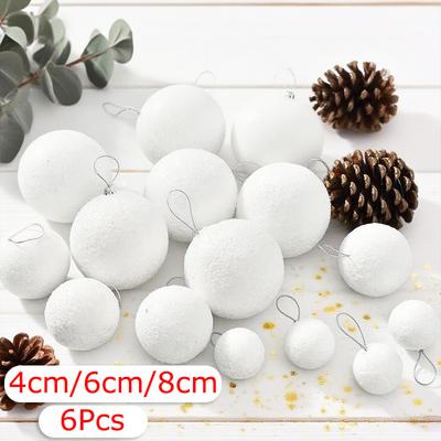6 Stück Schaumstoff Winterweiß Feiertags-Simulations-Schneeball-Anhänger Weihnachtsbaum Weihnachtsdekorationen Partys Hängender Schneeball Zuhause 3 Größen