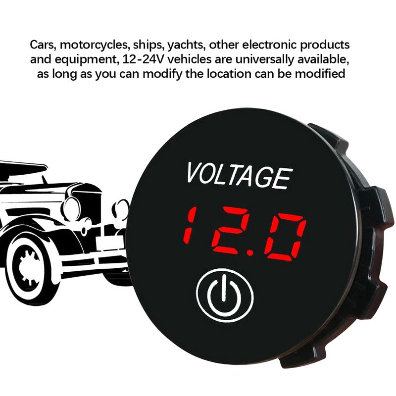 Dc 12V-24V Led Mini Round Digital Voltmeter With Touch On Off Switch Meter Tester For Car/Motorcycle/Motorboat/Truck Refit
