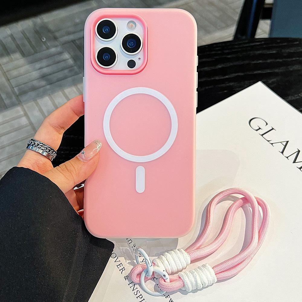 Luxury Candy Color With Lanyard For Magsafe Case for 17 16 15 14 12 11 13 Pro Max Plus Air Wireless Charge Magnetic Cover