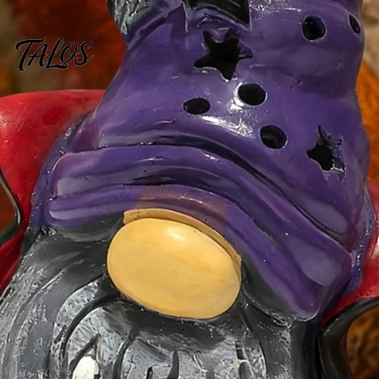 Halloween Tabletop Decorations Vampire Gnome Figurine, Resin Faceless Dwarf Statue with Purple Star Gothic Home Decor Hat And Cape, Spooky Cute