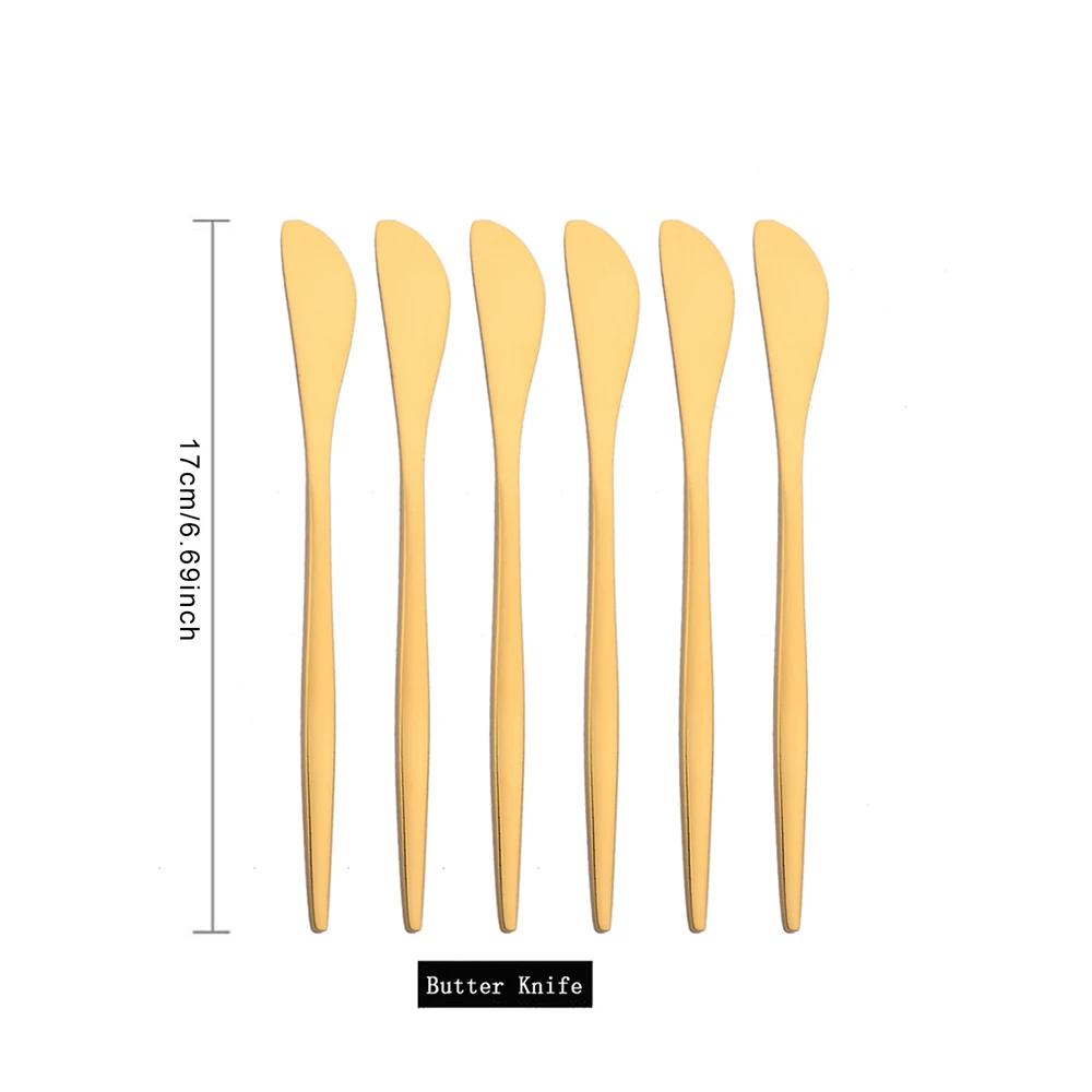 6Pcs Wstern Gold Matte Cutlery Set Stainless Steel Dinnerware Flatware Kitchen Home Dessert Fork Spoon Knife Set Tableware Set