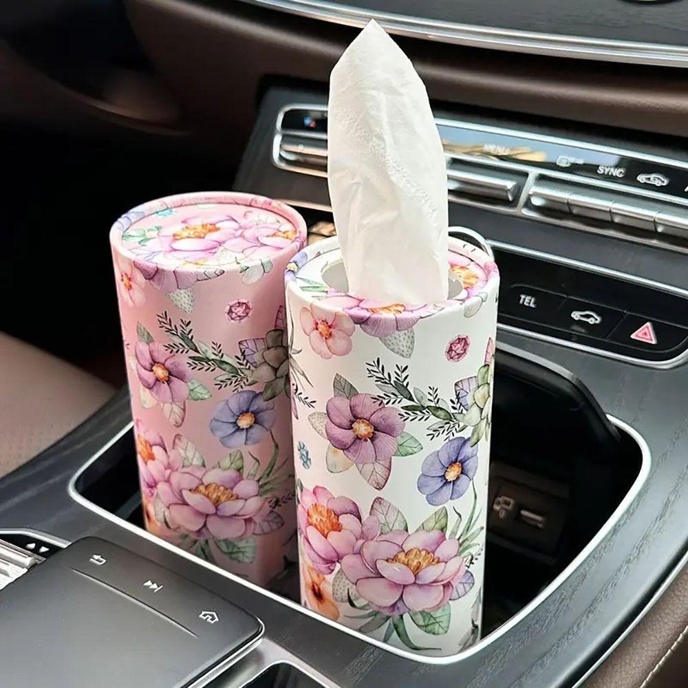 1 Stück Neuer 3-lagiger Auto-Heim-Taschentuchhalter mit Blumenpapierzylinder Papierbecherhalter Zylinderbox Auto-Innenraum
