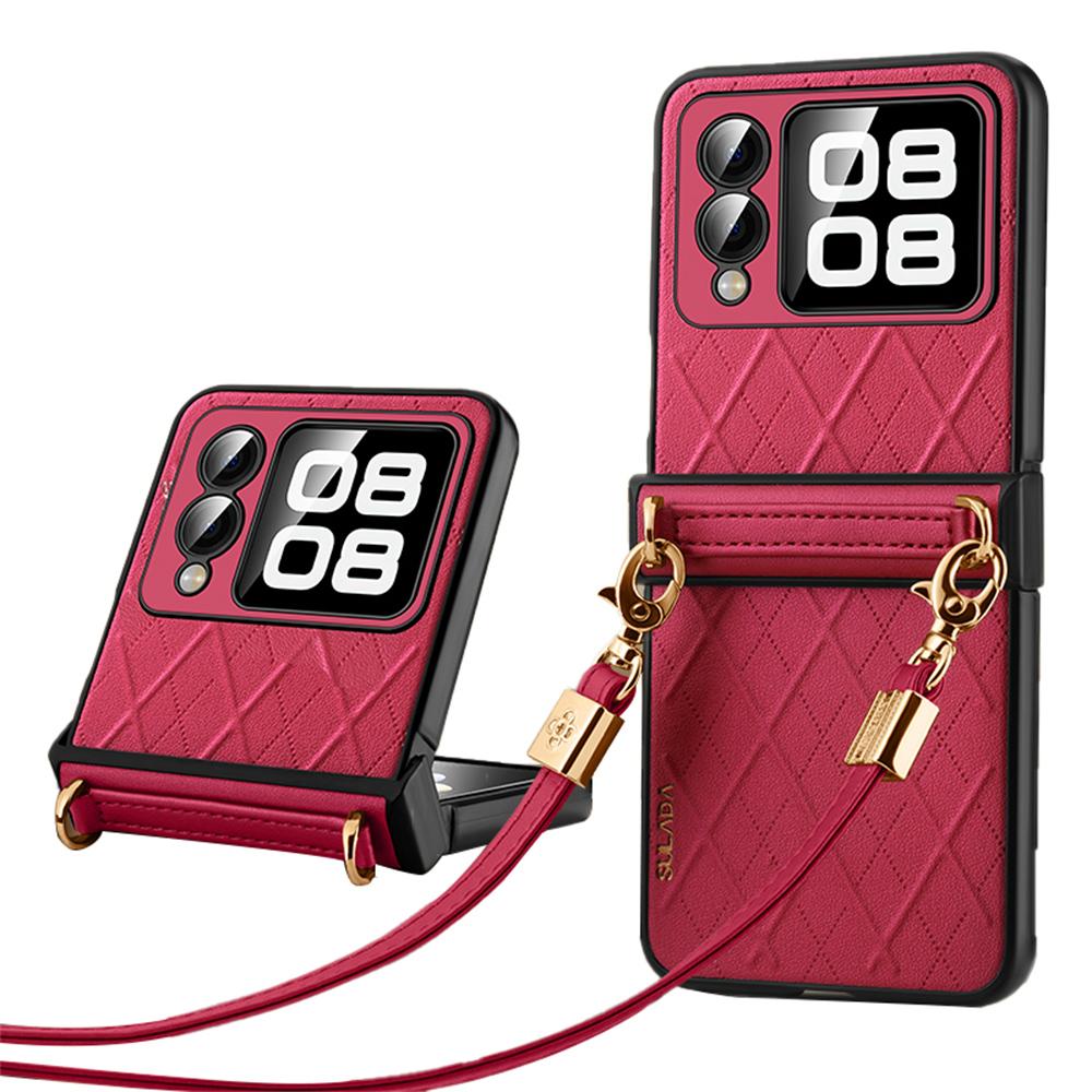 SULADA For Huawei nova Flip 5G Case Rhombus Leather+PC Phone Cover with Shoulder Strap A