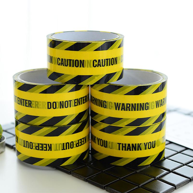 Large Roll Warning Tape - Black Text on Yellow Background, 4.8CM Wide, 25M Long