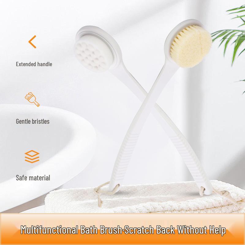 

Набор мягких щеток для отшелушивания кожи спины и тела с длинной ручкой: Включает щетку с мягкой щетиной, отшелушивающую мочалку и мочалку для нежного массажа. Nylon Bristles белый