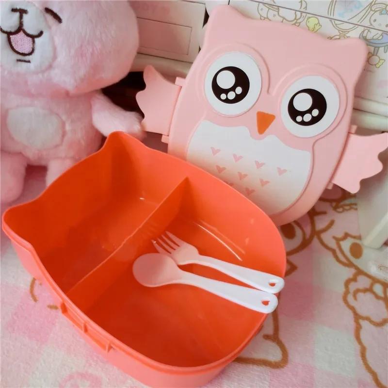 High-capacity Owl Lunch Box Childrens Cartoon Pattern Plastic Anti Drop Food Container Tableware Pupil Outdoor Picnic Bento Boxs