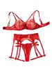 Flower Embroidery Ultra Thin Perspective  Four Piece Set Underwear