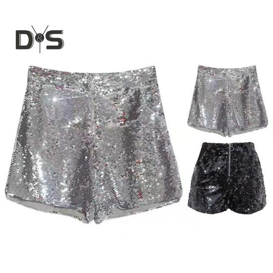 Pantalones cortos sexis con lentejuelas brillantes para mujer, pantalones cortos ajustados con cintura alta y cierre de aro en O, pantalones cortos para fiestas, clubes, festivales y bailes