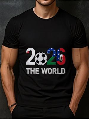 A Black T-Shirt for Men with a 2026 Design That Showcases The Flags of The United States