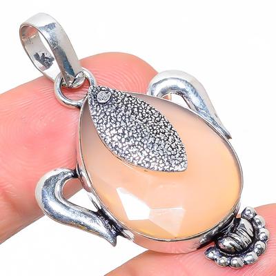 Natural Chalcedony Gemstone Handmade 925 Sterling Silver Pendant 1.81" w0N29