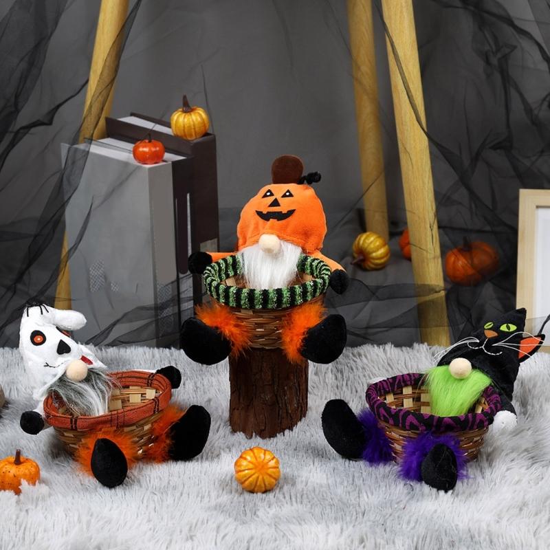 Multipurpose Round Bamboos Storage Basket for Halloween Mysterious Elegant Designs Pattern Portable for Party Supplies