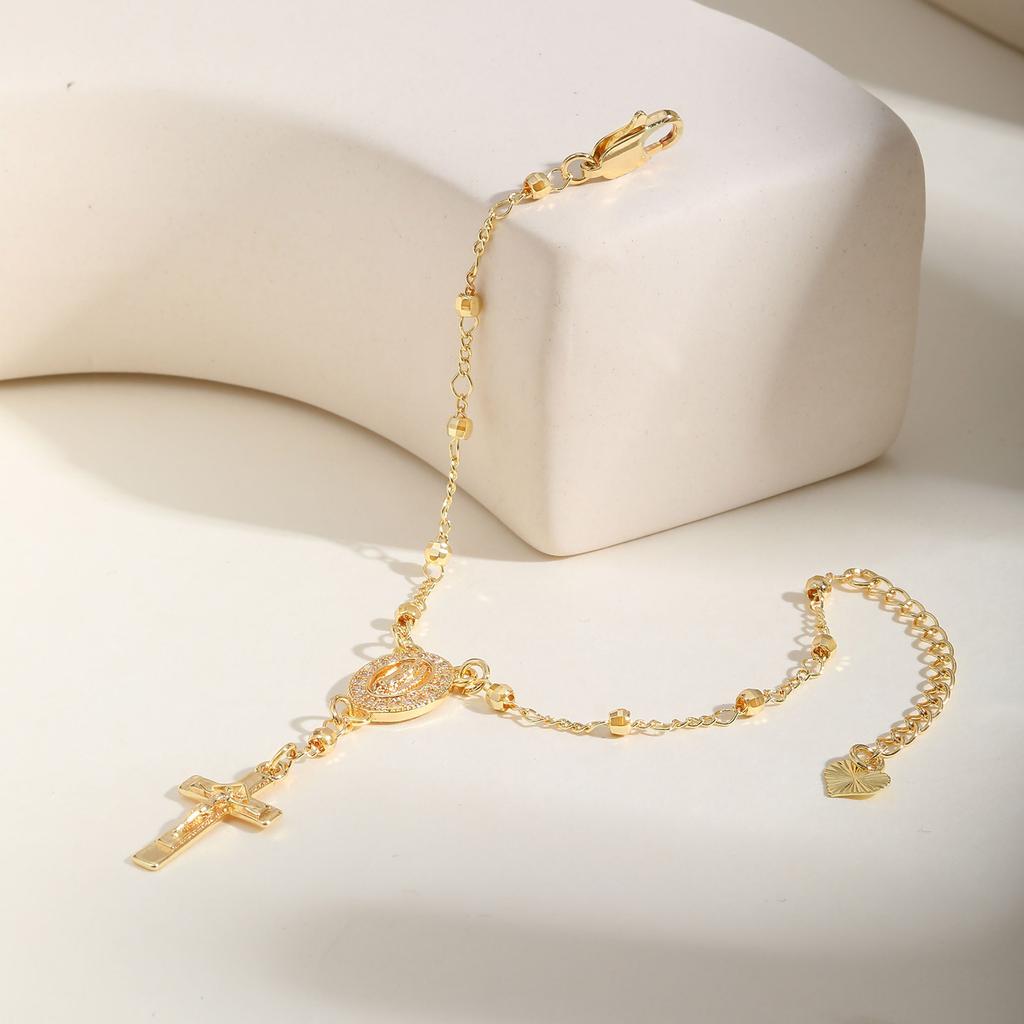 Vnox Virgin Mary Bracelets Necklaces For Women Men,Delicate Jesus Cross Pendent,Christian Catholic Hand Neck Jewelry Set Gifts