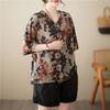 Summer Printed Short-sleeved T-shirt V-neck Cotton and Linen Loose Large-size Women's Top T-shirt Cotton and Linen Shirt