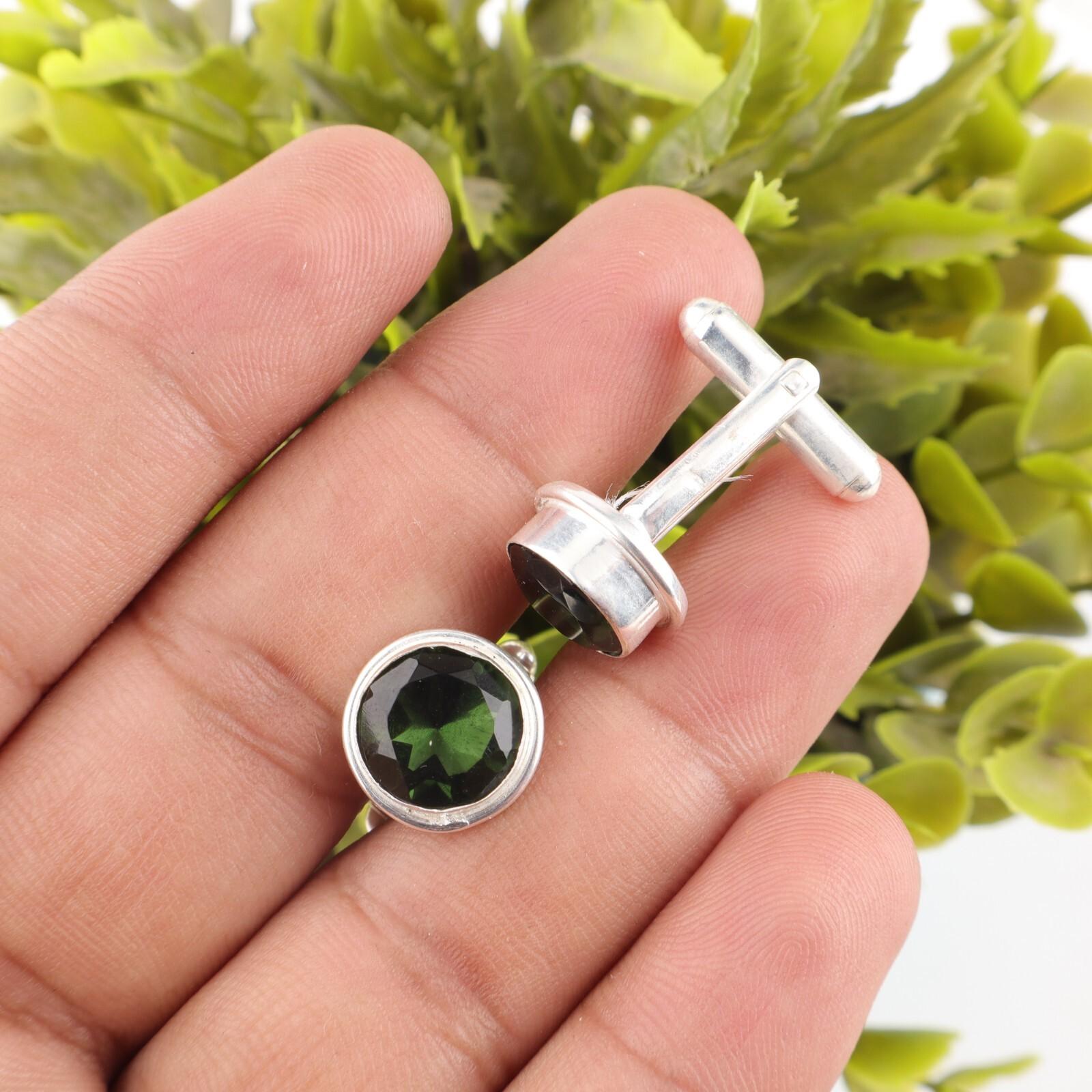 

Genuine Green Tourmaline Gemstone 925 Sterling Silver Handmade Cufflinks 0.50 CL-4-6