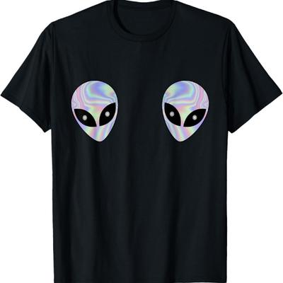 Alien Heads Boobs Shirt Colorful Rave Ufo Shirt Believe Tee T-Shirt
