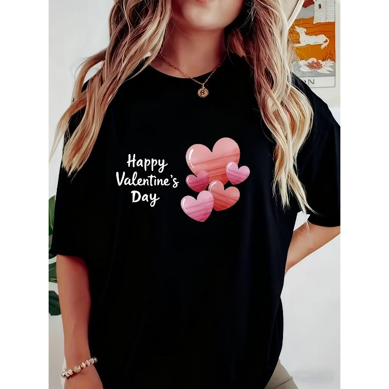 

European Size Valentine S Day Limited Women S T-Shirt | Gradient Heart Print, Regular Fit, Round Neck, Short Sleeve, Elegant and Lightweight Fabric 4XL