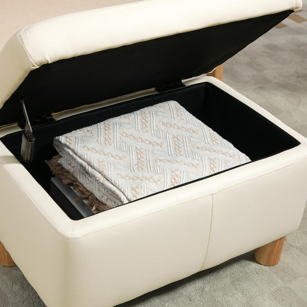Storage Trunk For Bedroom 33L Upholstered In PU Storage Bench With Wooden Legs 60x38x40 Cm Cream