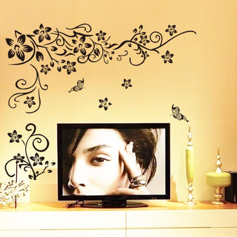 

Цветок Бабочка Лоза Виниловые Наклейки для Стен Настенные Наклейки Графика Стена чёрный