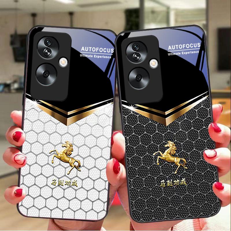 Waben-Grünes Pferd Für Oppo A79 5G 58 78 74 60 4G Reno 11F Realme GT 6 11 Note 50 10 C55 X2 Gehärtetes Glas Schwarze Handyhülle
