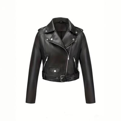 2026 New Cross-border European and American Style Short Locomotive Leather Jacket Female Slim and Thin Lapel PU Leather Jacket